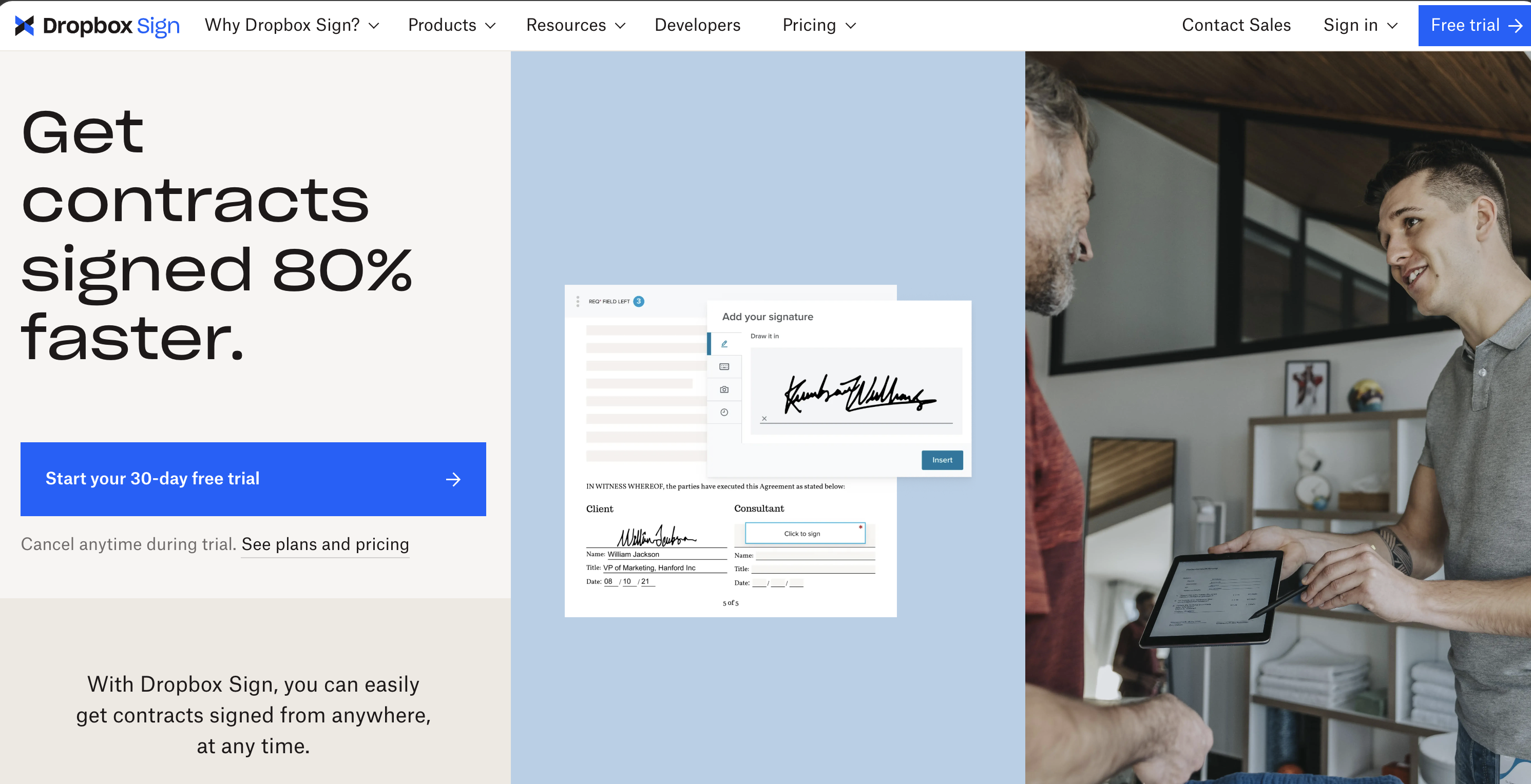 Interfaz de Dropbox Sign — envío de documento para firmar