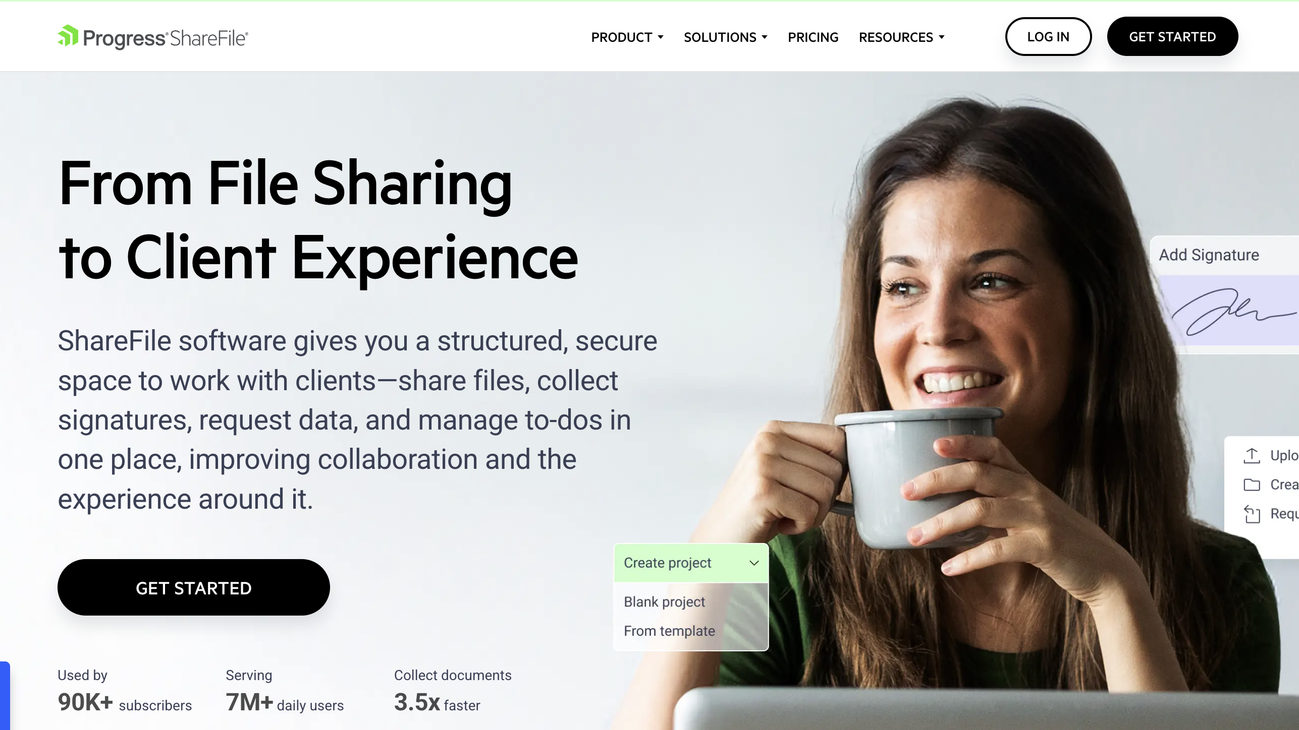 Interfaz de ShareFile — portal de cliente y firma de documentos